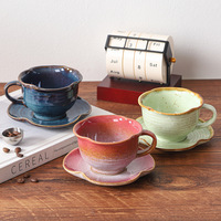 Ensemble tasse et soucoupe en céramique vintage avec glaçure de type Sakura japonaise pour latte art et café, vente en gros