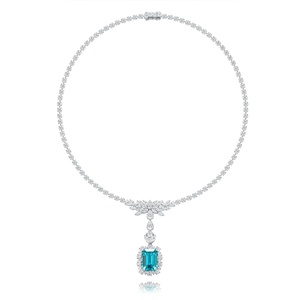 Fine Jewelry Vintage Paraiba <b>Emerald</b> Cut Lab Diamond Solitaire <b>Pendant</b> Necklace 18K/14K White Gold Rhodium Plated Claw Gift - Product Image 5