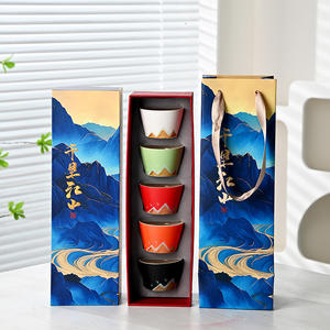 Chinese Style Five Color <b>Tea</b> Cups Ceramic <b>Tea</b> <b>Set</b> A Thousand Miles Of Rivers And Mountains Business Gift <b>Set</b> Dehua Origin - Product Image 2