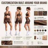 Ensemble de yoga personnalisé pour femme, texture écorce, soutien-gorge dos nageur à col en V, short cycliste taille haute croisée, tenue de sport Pilates et fitness