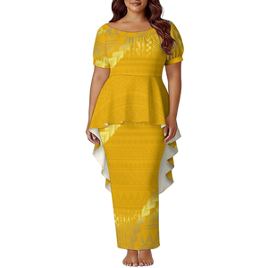 Vestido de Dos Piezas de Poliéster con Diseño Personalizado de Cola de Sirena, Estilo Samoano Puletasi, Manga Abullonada, Estilo Polinesio, en Oferta - Product Image 1