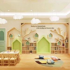 Moetry Maternelle Moderne Salle de Lecture Design Préscolaire Bibliothèque Arbre en Bois Maison Bibliothèque Ensemble École Garderie Pépinière - Product Image 1