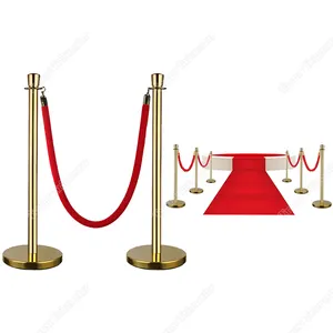 Traust Wholesale Museum Stainless Stanchion Post Steel Stand Red Black Velvet Carpet Poles Stanchions Airport Traffic Barrier