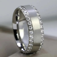 Bagues ZhuQian en gros, double cercle brillant, zircon étincelant, pour hommes, ton argent, entièrement pavées, bijoux de fête exquis, style punk simple