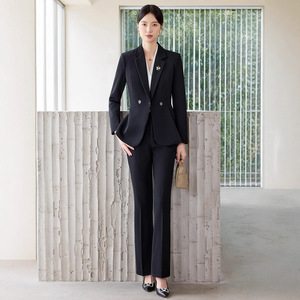 Women's Hotel Uniform Suit Dark Blue Long Sleeve Polyester Professional <b>Work</b> Attire Fall 2025 - Product Image 4