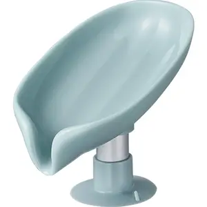 plato de jabón de baño gris Suppliers-Soporte de jabón en forma de hoja, escurridor automático, barra de limpieza fácil no perforada con ventosa, plato de jabón para ducha y baño