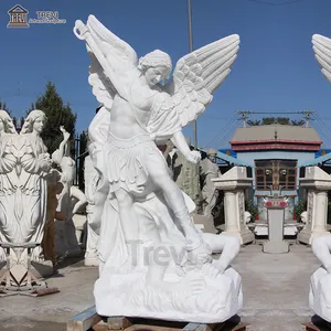 В натуральную величину белый Ангел каменная скульптура мраморная статуя Архангела Святого Майкла для продажи