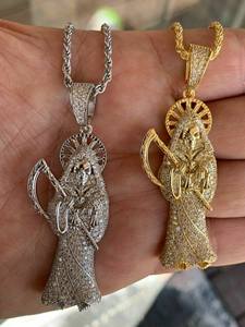 Collar con Colgante de Santa Muerte Estilo Hip Hop DUYIZHAO, Lleno de Circonitas Cúbicas, Colgante de <span class=keywords><strong>Azrael</strong></span>, Joyería Fina - Product Image 2