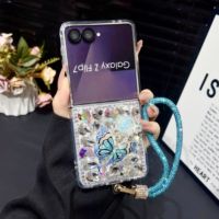 Funda para Teléfono con Lazo de Diamantes y Cadena, Envío Gratis para Samsung Fold 8 7 6, Envío Gratis para Samsung Z Flip 7 6 5 con Brillantina