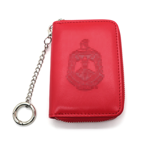 Cartera de Cuero Artesanal con Letras Griegas Rojas DST, Monedero con Cremallera Tipo Acordeón, Porta Tarjetas de Crédito y Llavero - Product Image 5
