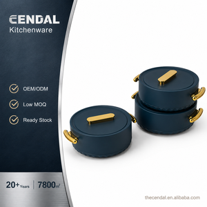 Juego de 3 cacerolas de acero inoxidable <span class=keywords><strong>Cendal</strong></span> con aislamiento, mango dorado, olla azul para calentar alimentos, ideal para buffet de hotel y catering. - Product Image 1