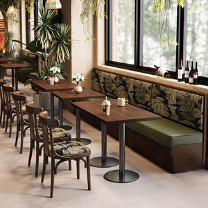 Bộ bàn ghế cà phê, nhà hàng, quán ăn thương mại hình vuông & tròn, chất liệu gỗ tự nhiên XZY, bọc da - Product Image 4