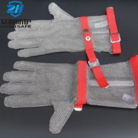 Guantes de malla de metal para carnicero, resistentes a los cortes, cinco dedos, con manguito largo