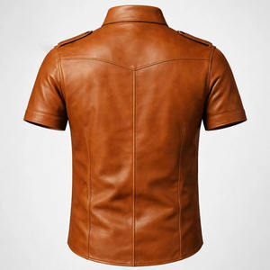 Camisa de Cuero de Manga Corta de Alta Calidad para Hombre, Nuevo Diseño Personalizado, Camisa Casual Ligera con Botones para Hombre - Product Image 4
