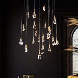 Lámpara de escalera de luz colgante de oro rosa nórdico, Araña de cristal K9 de esfera espiral moderna larga grande - Product Image 4