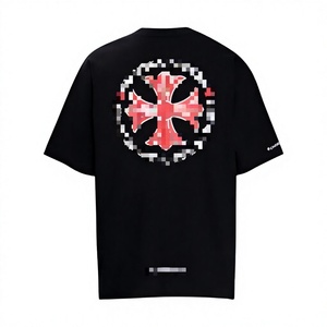 T-shirt Unisexe en Coton 100% Imprimé Numérique Fer à Cheval Rouge Manches Courtes Hip Hop Respirant 300g Version Correcte Mode Couple - Product Image 4