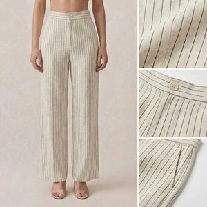 <span class=keywords><strong>Pantaloni</strong></span> Estivi da Donna 2026 in Misto Cotone e <span class=keywords><strong>Lino</strong></span> <span class=keywords><strong>a</strong></span> <span class=keywords><strong>Righe</strong></span>, Gamba Larga, Vita Alta, per Ufficio - Product Image 3