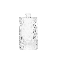 Botol Parfum Kaca Silinder Transparan 60ml Elegan dengan Ukiran Berlian, Tutup Sekrup, dan Sablon, Tersedia