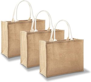 Eco Friendly Recycled Custom Logo Printing Women's Linen Handbag Reusable Travel Handle Gift Shopping Tote Jute Bag With Zipper - Product Image 1
