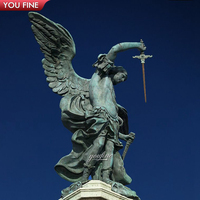 Sculpture de l'archange Michel en bronze YOUFINE, corps noir, ailes dorées, épée et bouclier, statue religieuse pour la décoration de l'église et de la cathédrale
