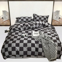 Parure de lit 3 pièces motif géométrique moderne noir, blanc, gris, taille King, 1 drap plat, 1 drap-housse, 2 taies d'oreiller imprimées, 100TC Polyester