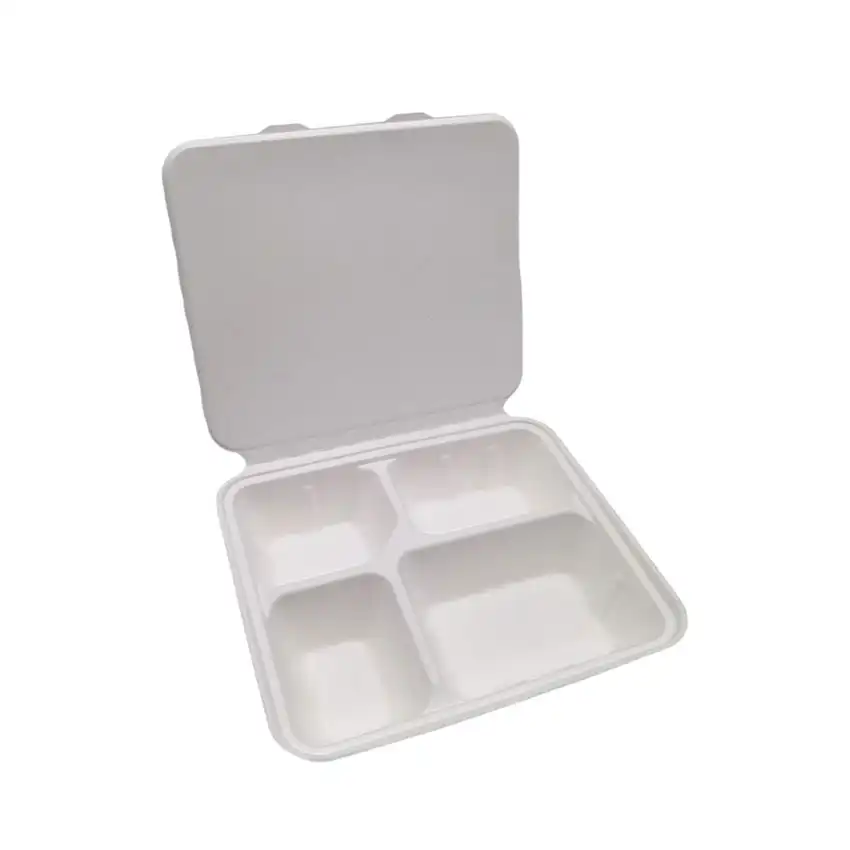 Bandeja de almuerzo desechable con 4 compartimentos, bandeja dividida Biodegradable, plato de papel de embalaje de alimentos con tapa, nuevo diseño
