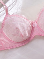 Set Lingerie Wanita Berkualitas Tinggi untuk Musim Panas, Seksi, dengan Kawat Penyangga dan Push-Up, Motif Bunga Pink, Bordir Renda, Bra dan Celana Dalam G-String, Bahan Bernapas