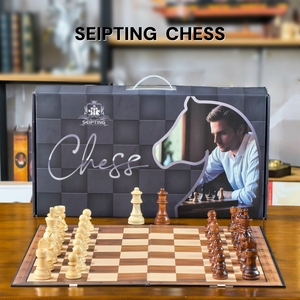 Juego de <span class=keywords><strong>Ajedrez</strong></span> Plegable Grande de 48 cm, Rey de 9.5 cm, <span class=keywords><strong>Madera</strong></span> Maciza Ponderada, Profesional para Torneos, 34 Piezas, Estilo Staunton Ecológico - Product Image 2