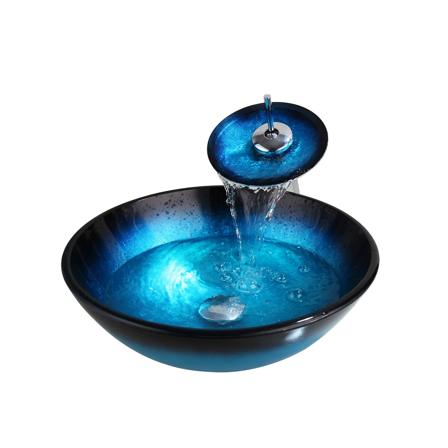 JIENI-Juego de grifos de lavabo de vidrio templado, conjunto de encimera de baño, mezclador de tocador, color azul, pintado a mano