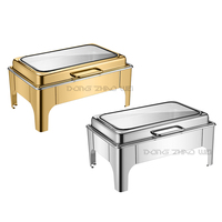 Vente en gros de chauffe-plats 9L en acier inoxydable, doré, rectangulaire, hydraulique, ensemble de buffet de chauffe-plats oblongs, chauffe-plats pour hôtel de luxe