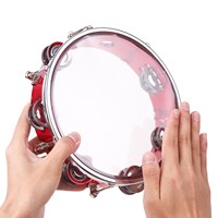 8-inch Tambourine Handbell Hand Drum with Double Row Jingles Percussion Instrument