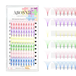 Abonnie Colored Premade Fan Lashes Silk Faux Mink Eyelash Extension Lash Tray Custom Personal Logo Color Premade Fans