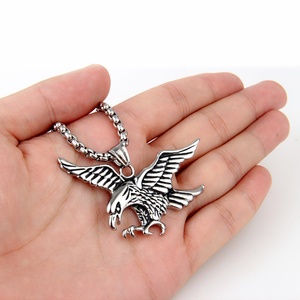 알바니아어 비행 독수리 확산 날개 스테인레스 스틸 펑크 스타일 남성용 힙합 링크 체인 펜던트 목걸이 패션 선물 보석 - Product Image 4