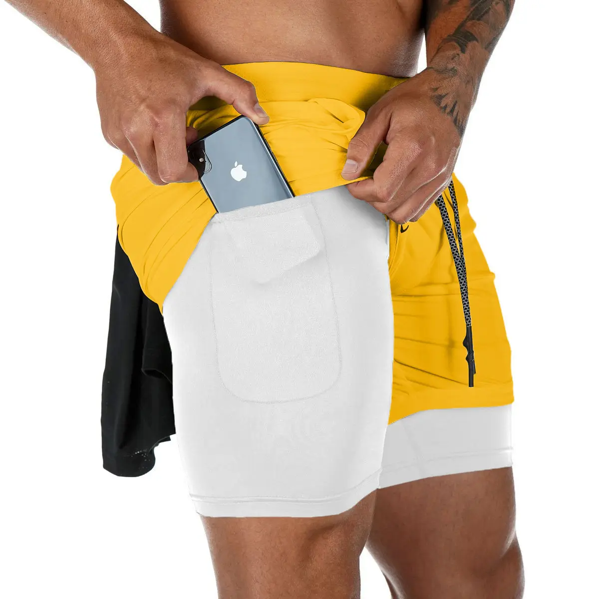 RUICHI - Toalha de ginástica personalizada de alta qualidade para academia, calça casual de camada dupla, shorts de malha para homens, bolsa de compressão para academia