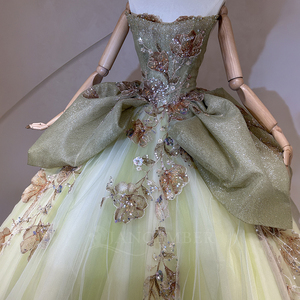 Spjy002 Elegante Vestido de Quinceañera Verde Claro, Sin Tirantes, con Corsé, Apliques de Flores con Lentejuelas, Vestido de Tul con Falda Abultada, Jancember - Product Image 3