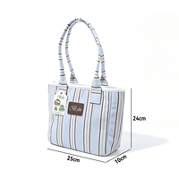 Tas Tote Kanvas Kapasitas Besar dengan Logo yang Dapat Dikustomisasi, Tas Selempang Kasual Wanita Bergaris untuk Promosi Merek