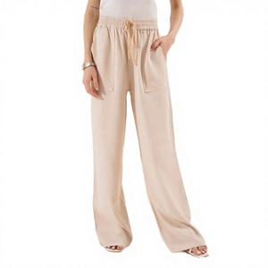 France Style <b>Ladies</b> Sexy Breathable Anti-Wrinkle Elastic Waist Loose Fit Wide Leg Corduroy Polyester/Cotton Casual <b>Pants</b> - Product Image 3