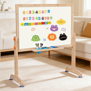Large Double-Sided Magnetic Wooden Easel Multi-Functional Foldable Drawing Board Black White Floor-Standing DIY for Ages 2-14+ - Product Image 2