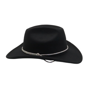 Custom Vintage Black Felt Cowboy <strong>Hat</strong> with Rhinestone Band &amp; Bolo Tie-Outdoor Travel Unisex - Product Image 4