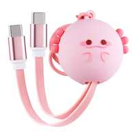 Kabel Pengisi Daya Cepat Retraktil 60W Axolotl Pink Lucu USB C ke USB C Universal Kartun 3D PVC Axolotl Tipe C