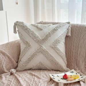 Bohem tarzı 3D geometrik desen püsküllü yastık kare şekli yastık yatak odası için kanepe dekoru ev kullanımı yapılmış Polyester - Product Image 4