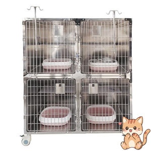 4 bölmeli paslanmaz çelik kedi kafesi-tekerlekler ile kilitlenebilir Pet hastane kulübesi, klinik için veteriner hayvan barınağı taşıyıcı - Product Image 1