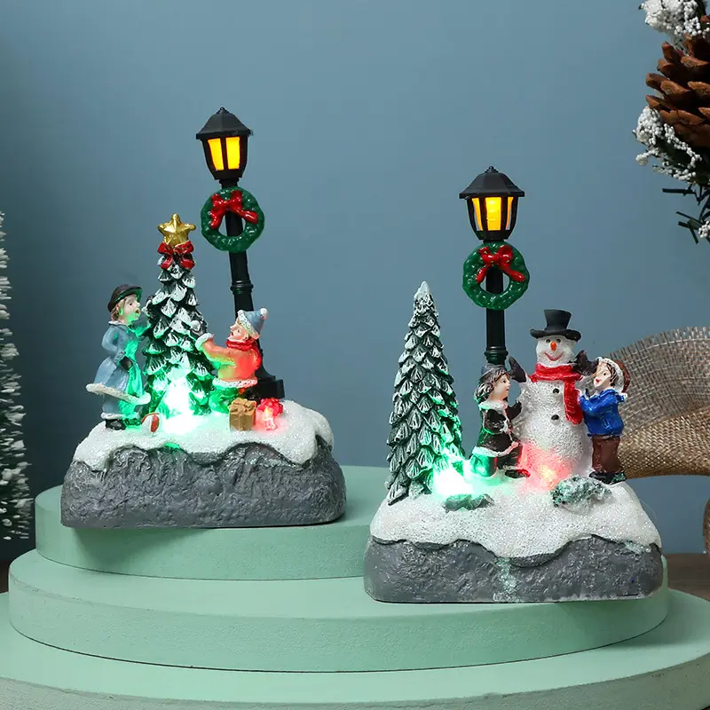 2022 Christmas gift Resin crafts Choir snowman santa with LED light lamp post