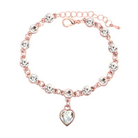 Nouveau bracelet à breloques en alliage or rose pour femme, style européen-américain, simple, avec cœur en cristal et strass, vente directe d'usine