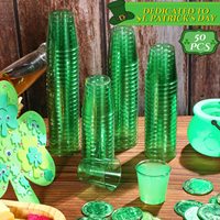 24 gobelets jetables en plastique vert classique de 2 oz pour la Saint-Patrick, étanches, pour boire directement, fournitures de fête pour adultes, mariage