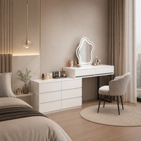 Coiffeuse de chambre minimaliste en bois haute capacité avec 8 tiroirs et armoire de rangement latérale – Bureau de maquillage spacieux