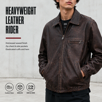 Blouson en cuir vintage marron foncé 420 g/m² avec finition vieillie, poches zippées, ourlet élastiqué, vêtement d'extérieur streetwear OEM ODM