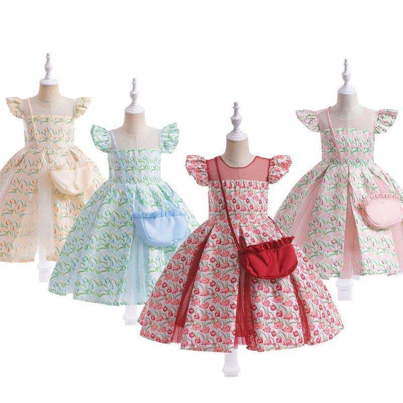 Best Selling Odm Oem Girls Lace Bow Dress Children Red Performance