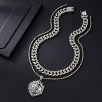 Nouveau Glacé Fantaisie Mode Plein Foret En Acier Inoxydable Alliage Ensemble Bling Grande Tête De Lion Pendentif Chaîne Collier Animal Forme Motif