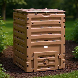 ถังหมักปุ๋ยกลางแจ้ง Outsunny ขนาด 120 แกลลอน สีน้ำตาล ผลิตจาก HDPE สำหรับอุปกรณ์ทำสวน พร้อมช่องระบายอากาศ 80 ช่อง และประตูบานเลื่อน 2 บาน - Product Image 2